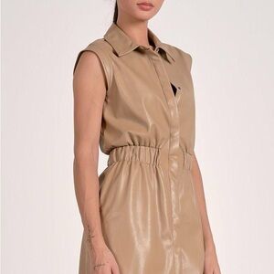 Elan International Farrah sleeveless faux leather mini dress in macchiato
